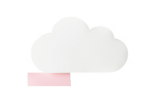 White cloud shape with pink paper isolated on a transparent background