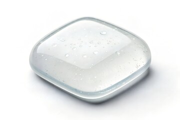 Studio shot of a clear square glass paperweight with rounded edges