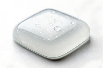 Clean white square dish with water droplets studio shot close-up