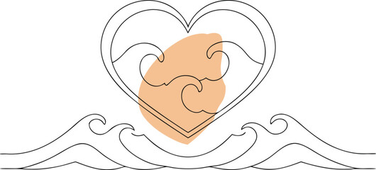 Heart shape with ocean waves and peach blob water