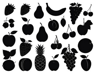Black Silhouette Fruits and Vegetables.
