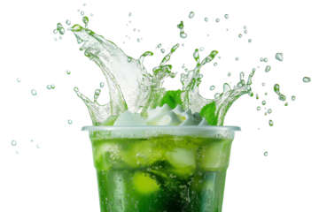Refreshing splash of green drink outdoor setting beverage photography vibrant environment close-up view nature's refreshment concept