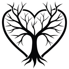 heart tree branch silhouette Valentine’s Day vector icon