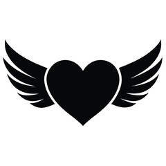 heart with wings silhouette Valentine’s Day vector icon