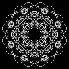 Beautiful white ornament hand-drawn with one white line on a black background