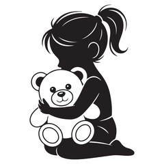 Little Girl Hugging Teddy Bear Silhouette – Childhood Love and Innocence