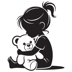 Little Girl Hugging Teddy Bear Silhouette – Childhood Love and Innocence