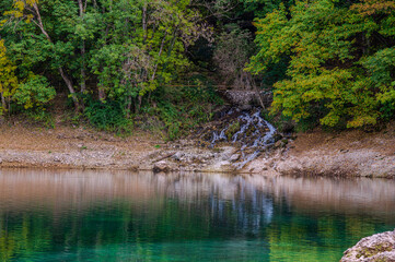 Lake San Domenico is an artificial lake in Abruzzo, in the municipality of Villalago (L'Aquila). Known for its emerald waters, it is located within the Sagittario Gorges.