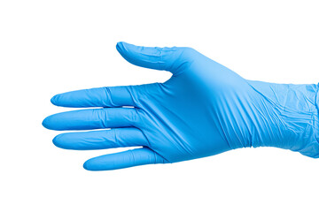 Healthcare professional action blue glove usage in clinical settings medical environment close-up view hygiene concept for patient safety