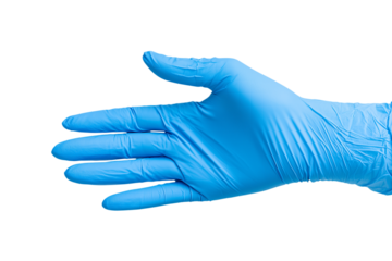 Healthcare professional action blue glove usage in clinical settings medical environment close-up view hygiene concept for patient safety