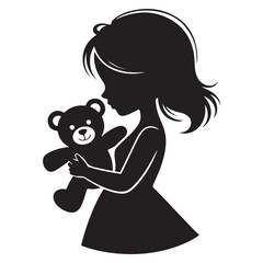 Little Girl Hugging Teddy Bear Silhouette – Childhood Love and Innocence