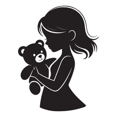 Little Girl Hugging Teddy Bear Silhouette – Childhood Love and Innocence