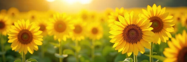 Vibrant yellow sunflowers in a field, bathed in bright sunlight, creating a cheerful and sunny scene Perfect for summer, happiness, and nature themes , floral, meadow, cheerful