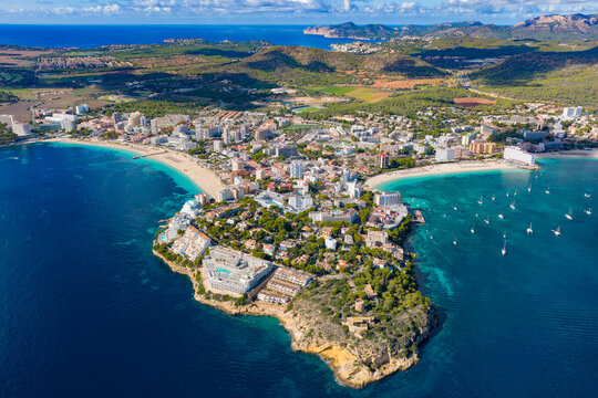 Aerial View of Magaluf and Son Matias Beaches & Resort Area in Mallorca, Spain