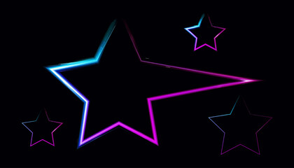 Neon glowing stars in vibrant blue and purple hues on black
