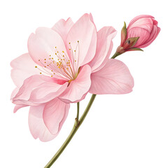 Watercolor Pink Cherry Blossom Flower and Bud Illustration on transparent background
