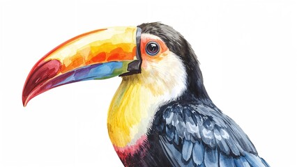Fototapeta premium Colorful toucan bird with a vibrant beak and detailed feathers.