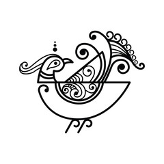 Ornamental Bird Illustration, Abstract bird line art design isolated on white background