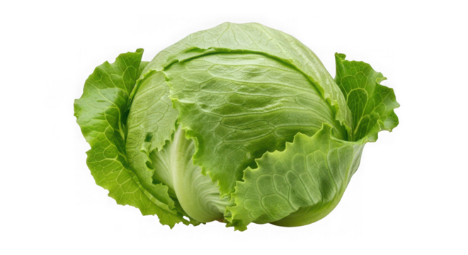 Fresh iceberg lettuce head with crisp leaves isolated on transparent background