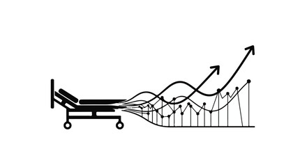 Healthcare costs rising with medical bed and upward trending graph