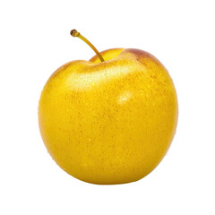 A single ripe yellow plum with a stem, isolated on a transparent background