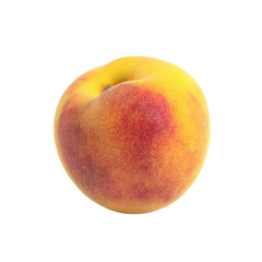 A single fuzzy peach with a vibrant red blush, isolated on a transparent background, ready for consumption
