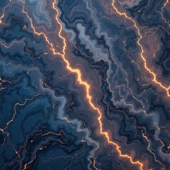 Dynamic abstract background with glowing golden veins flowing through deep blue marbled textures, perfect for modern design projects