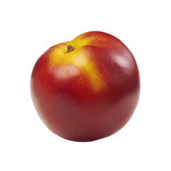 A single ripe nectarine fruit with red and yellow skin, isolated on a transparent background
