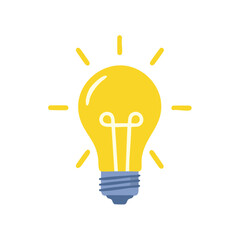 Bright yellow lightbulb glowing with rays symbolizing new ideas innovation and energy solution concept
