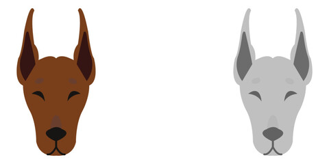Set of Doberman Pinscher dog head vector illustrations in flat design style.