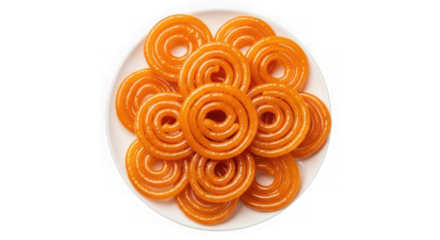 Pile of jalebi isolated on transparent background, a popular indian sweet dish