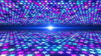 Vibrant Glowing Stars Loop Background With Central Light  Dynamic Colorful Abstract Digital Animation For Party, Celebration, Event, And Futuristic Themes, Vibrant Neon Stars Tunnel Loop Background. - Powered by Adobe