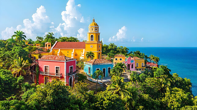 Colonial heritage of Ponce, Puerto Rico, captured in scenic architecture, pastel facades, and coastal views, reflecting cultural richness and Caribbean vibrancy.