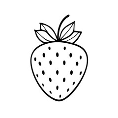 Fototapeta premium Simple black and white strawberry outline drawing for coloring book