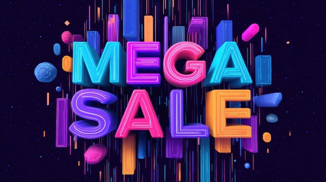 colorful glowing mega sale message - Powered by Adobe