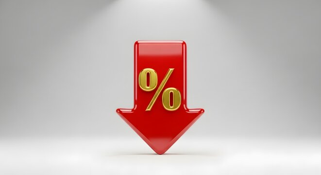 Red downward arrow with a gold percentage symbol indicating a decrease.