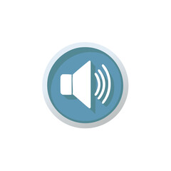 Modern white speaker icon with blue circular background and radiating sound waves