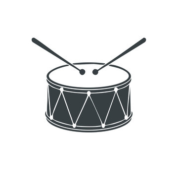 Snare drum with crossed drumsticks vector icon. Musical percussion instrument for rhythm and beat illustration.