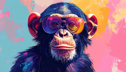 Colorful Chimpanzee with Sunglasses.