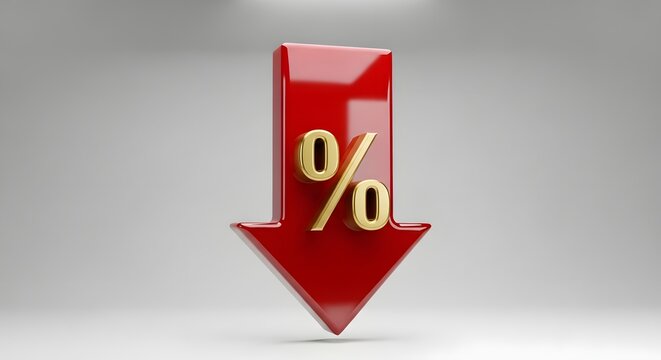 Red Arrow with Percentage Symbol Indicating Decrease or Discount.