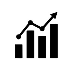 Growing Bar Graph with Upward Trend Line and Arrow Icon