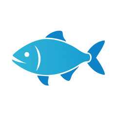 Obraz premium Vibrant blue gradient fish icon illustration representing marine life, aquatic themes, seafood, or fishing