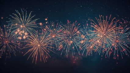 Fireworks display with colorful explosions in the night sky. Celebration and festivity, event. Light and sky. The concept of celebration and fireworks entertainment