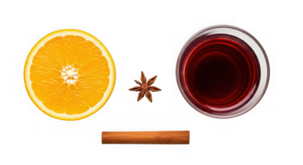 Mulled wine ingredients isolated on transparent background for festive drink