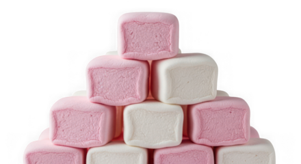 Pile of marshmallows isolated on transparent background, a sweet confection