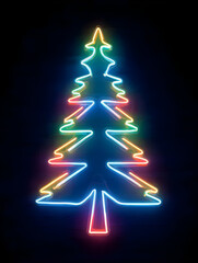Neon Christmas Tree Shape on Dark Background