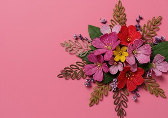 Intricate handmade floral pattern craft showcasing vibrant blossoms and delicate leaves, perfect for spring and summer creative projects ,blossom ,background ,garden