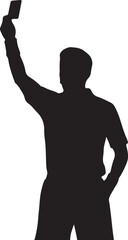 Silhouette of Referee Holding Up Red Card Serious Sports Officiating