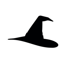 Black silhouette of halloween witch hat. Witch vector flat illustration design.