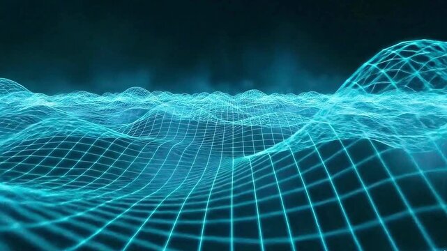 Abstract wireframe mesh waves moving smoothly, glowing edge lines, futuristic depth effect, seamless looping motion background, 4K UHD